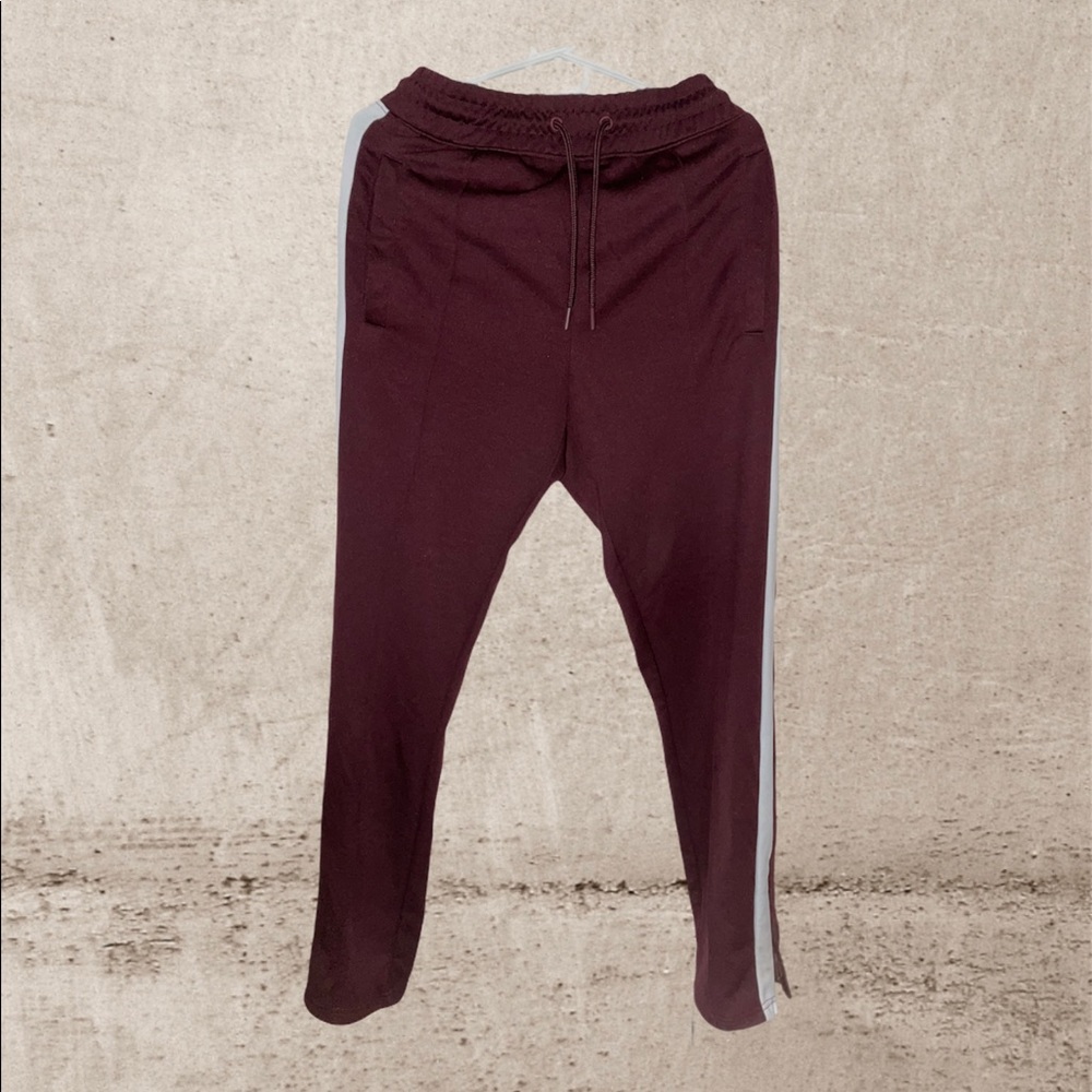 H&M Burgundy Trackpants w/ White Stripes & Zipper
